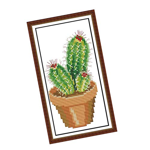 dailymall Kreuzstich Stickpackung vorgedruckt Stickbild Stickvorlage Sticken Stickset mit Anleitung - Wunderschöne Kaktus von dailymall