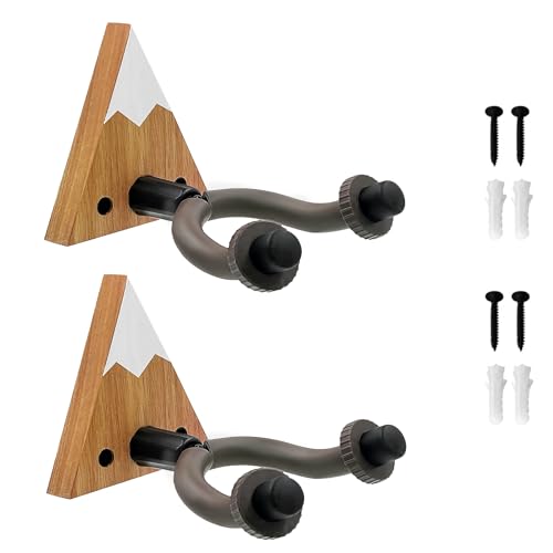 Daily Treasures 2er Set Gitarrenhalter für die Wand mit Bergmassiv-Holzsockel & Polsterung - Profi Wandhalterung für E-Gitarren, Akustikgitarren, Bass, Ukulele & Saiteninstrumente von Daily Treasures