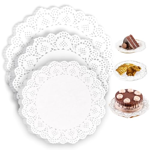 Daily Treasures 300 Stück Runde Papier Deckchen in 3 Größen (8,5"/7,5"/6,5") - Weiße Spitze für Buffet, Party, Kuchen, Gebratenes Essen, Hochzeit, Geschirr Dekoration von Daily Treasures