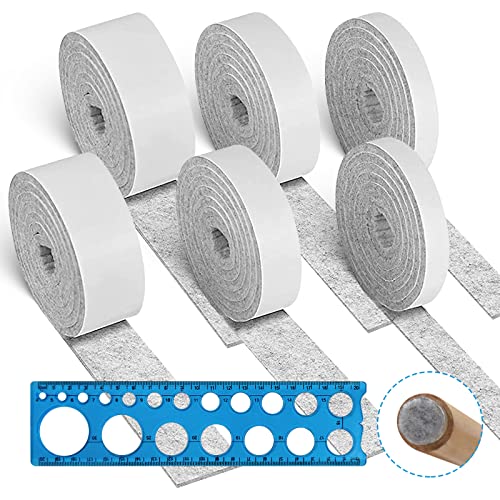Daily Treasures 6 Rolle 1M Lang Filz Selbstklebend 1.25/2/2.5cm Breit/5mm Dicke Selbstklebend Möbelgleiter, Grau Filzgleiter Stuhl + 1 Lineale mit Kreisschablonen Stark Filzgleiter Schneidbar Frei von Daily Treasures