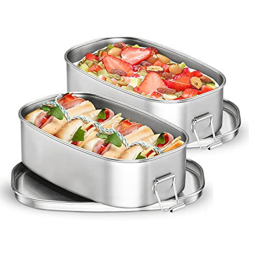 Dailyart Brotdose Edelstahl, 2er Set Metall Brotdose Klein Lunchbox, Praktische Brotzeitbox Vesperdose Spülmaschinenfest Nachhaltig Plastikfrei Bento Box für Erwachsene, Schule, Picknick von Dailyart
