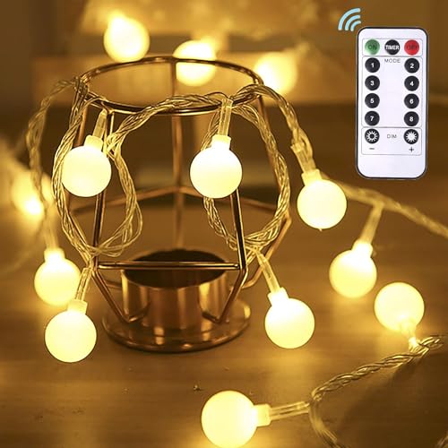Dailyart Globe Lichterkette, batteriebetrieben, 50 LEDs, 5 m, 8 Modi, wasserdicht, dekoratives Licht mit Fernbedienung für Garten, Party, Hochzeit, Innenbereich, Schlafzimmer und Terrasse, Warmweiß Dailyart Globe Lichterkette, batteriebetrieben, 50 LEDs, 5 m, 8 Modi, wasserdicht, dekoratives Licht mit Fernbedienung für Garten, Party, Hochzeit, Innenbereich, Schlafzimmer und Terrasse, Warmweiß von Dailyart