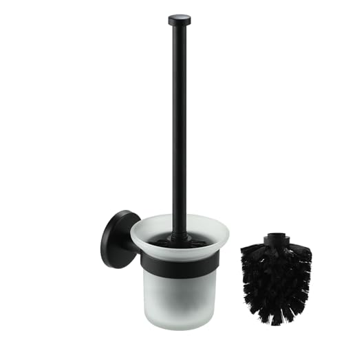 Dailyart Klobürste, Toilettenbürste Klobürste Schwarz WC Garnitur WC Bürste Ohne Bohren Klobürstenhalter mit Halter zum Wandmontage, Inkl. Ersatzbürste, Edelstahl + Glas von Dailyart