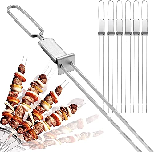 Schaschlikspieße Edelstahl 10 Stück 43cm Grillspieße Edelstahl Flacher Rostschutz mit Schiebestange, Anti-Roll Lang Kebab Dpieße, Wiederverwendbar Doppelgabel Fleischspieße für Grillparty von Dailyart