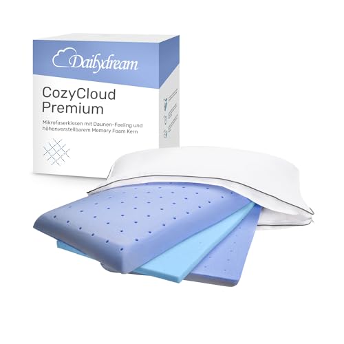 Dailydream Premium Mikrofaserkissen mit höhenverstellbarem Memoryfoam Kern, 65 x 45cm von Dailydream