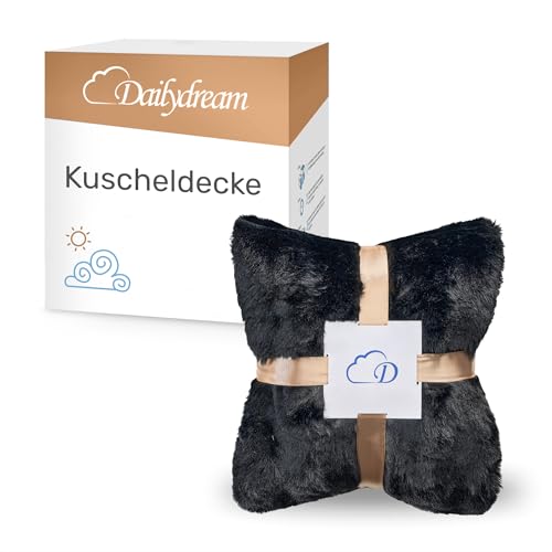 Dailydream Kunstfell Kuscheldecke - Wohndecke Warm Weich Luxus Tagesdecke, 150x200cm, schwarz von Dailydream