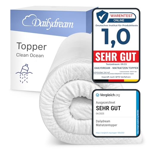 Dailydream Matratzen Topper 160x200cm | Memory Foam | 5cm hoch |Edition Clean Ocean, Model M| Vergleichssieger | zertifiziert & ergonomisch für unbequeme Matratze & Gästebett | mattress topper 160x200 von Dailydream