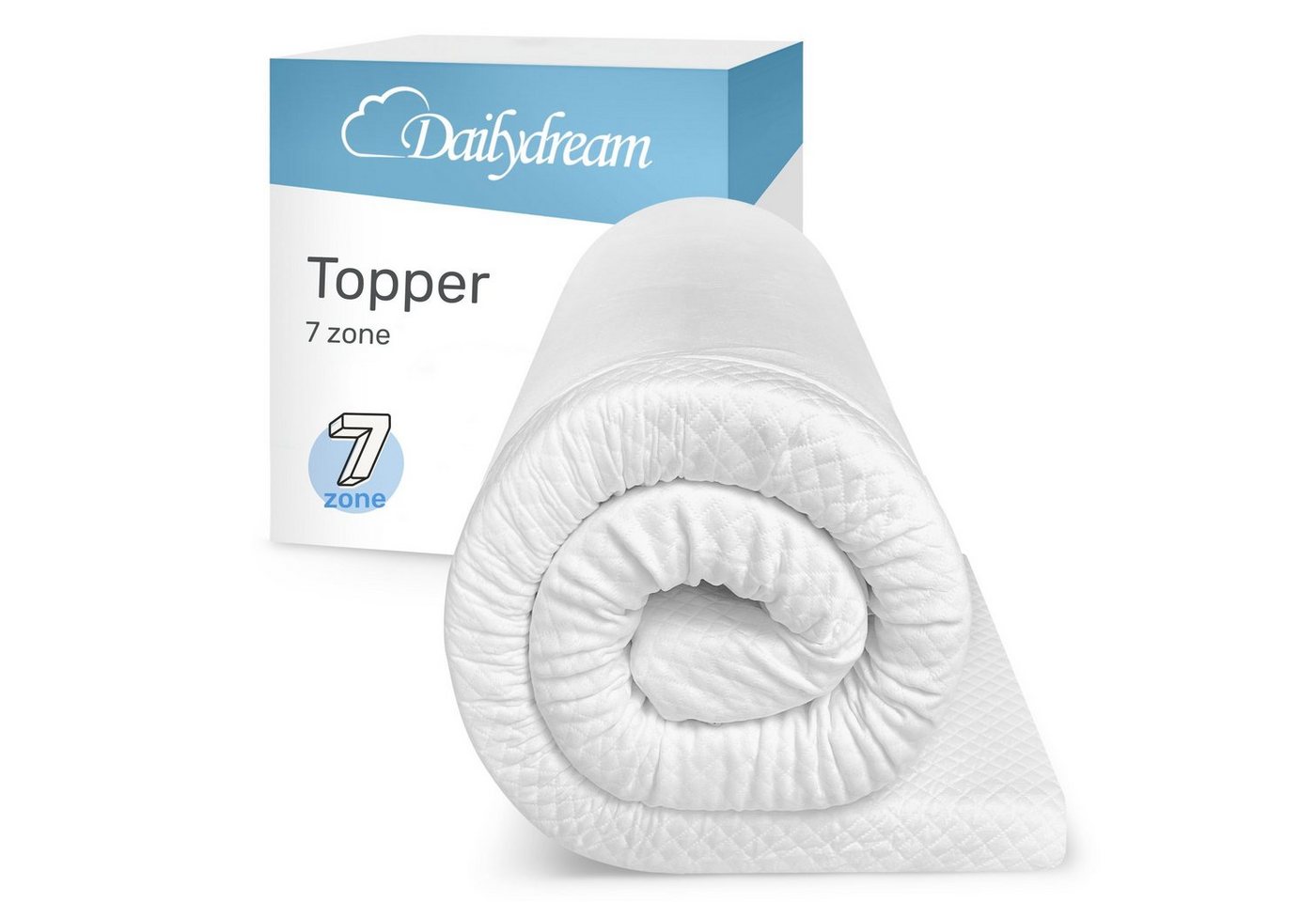 Topper Model 7 Zone" aus Komfortschaum und 7 Liegezonen von, Dailydream, 4 cm hoch, mit 7-Zonen Kern schafft die ideale Schlafposition" von Dailydream