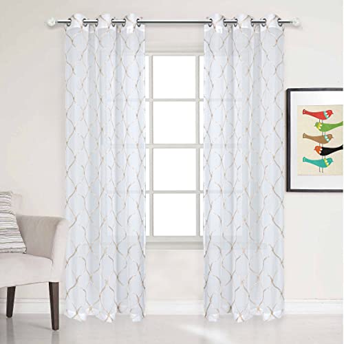 Dainty Home Charisma Fensterpaneele Bestickt, Lurex, 193 x 213 cm, Gold, 1 Paar von Dainty Home