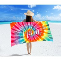 Tie Dye Strandtuch Personalisierter Name Regenbogen Badetuch Benutzerdefinierter Pastellregenbogen Spirale Beach Pool Handtuch Für Die Familie von DaintyGiftCustom