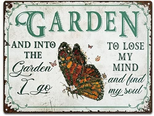 Daisen Art Garten Blechschild "Into The Garden I Go to Lose My Mind and Find My Soul" Metall Blechschild-Retro Schild für Wohnzimmer, Garten und Balkon von Daisen Art