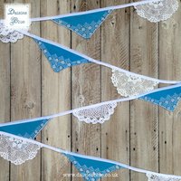 Vintage Besticktes Leinen - Florale Tischdecke Retro Doily Bunting Girlande Spitze Gehäkelt Türkis Blau Weiß Daisies 3, 5 Meter von DaisiesBlueShop