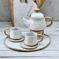 Handgemachte Keramik Tee-Set in Weiße Daisy Blumenmuster von DaisyTableware