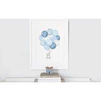 Blauer Ballon Bündel, Ungerahmt Druck, Eisbär Illustration, Jungen Kinderzimmer Kunst, Baby Boy, Archival Print, Uk Kunst von DaisyandBump