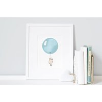 Türkisch Blau, Ungerahmt Ballon Druck, Robbe Illustration, Pastell Jungen Kinderzimmer Kunst, Baby Junge, Archival Print, Uk Kunst von DaisyandBump