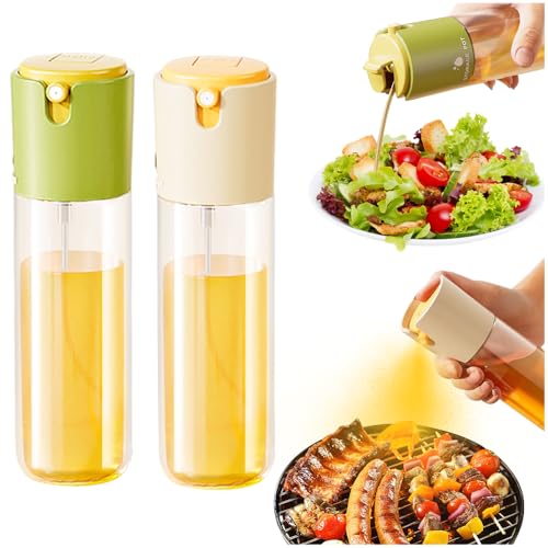 Daity 2 Stück Ölsprüher 300ml Glas Öl Sprühflasche 2 in 1 Oil Dispenser Küche Transparent Oil Spray Bottle für küche Heißluftfritteuse, Grillen, Backen, Kochen von Daity