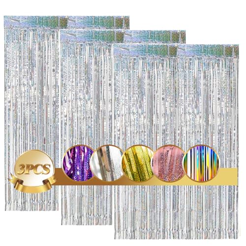 Lametta Vorhänge 3pcs Glitzervorhang, 3pcs Glitzervorhang Fringe, Folienfransen Vorhang 1m x 2m für Geburtstage Festivals Party ​Bühnendekor von Daity