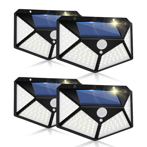 Daixilan 4 Pack Solarleuchten für den Außenbereich, 100 LEDs, IP65 wasserdichte Außenleuchten mit Bewegungssensor, mit 3 Beleuchtungsmodi für Terrasse, Terrasse, Garten, Hof von Daixilan