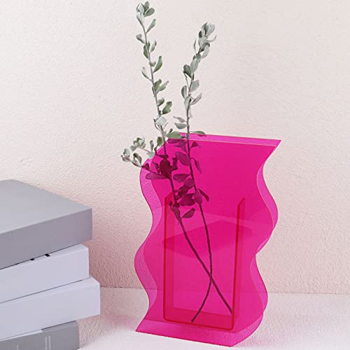 Rosa Acryl Blumenvase für ästhetische Raumdekoration, DaizySight Irreguar Curvy Wave Kunststoff dekorative Vase für Schlafzimmer, Wohnzimmer Tisch von DaizySight
