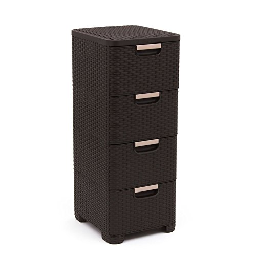 CURVER Regal mit 4 Schubladen STYLE Regal mit 4 Schubladen, Weidengeflecht, Dunkelbraun, 33x38x79 von CURVER Regal mit 4 Schubladen STYLE