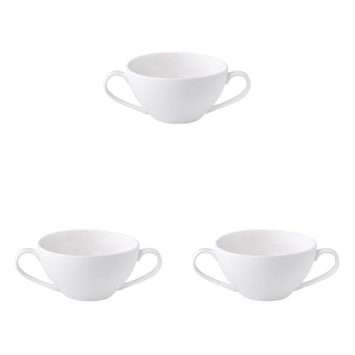 Dajar AMBITION Suppentasse 350 ml Porto Suppenschale Suppenschüselchen Tasse mit Griff Porzellan Suppenbecher Spülmaschine weiß modern, 11 x 11 x 6,2 cm (Packung mit 3) von Dajar
