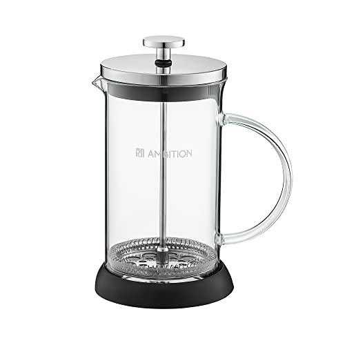 AMBITION Kaffeepresse French Press 600ml Borosilikatglas Kaffeebereiter Edelstahl Sieb feinmaschig Glasgriff schlichtes Design Rafaella von Dajar