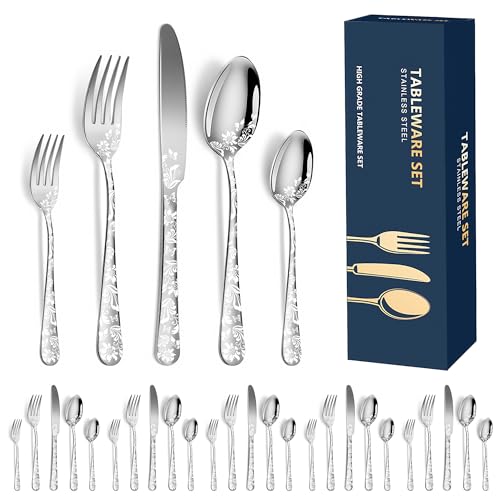 Dajidafu Besteck Set 6 Personen, 30 teiliges Cutlery Set mit Messer, Gabel, Löffel, Modernem Edelstahl Besteckset Besteckset Spiegelpoliert Essbesteck Spülmaschinenfest für Haushalt/Party/Restaurant von Dajidafu