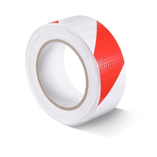 Reflektierendes Klebeband Absperrband Rot Weiß, 25m x 5cm Flatterband Rot Weiß Reflektorband Selbstklebend, Bodenmarkierungsband, Warnband Selbstklebend für Autoanhänger, Nachtfahrt, Bodenwarnung von Dajidafu