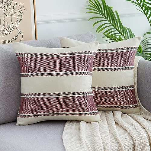 2er Set Kissenbezüge Leinen Dekokissen Kissenbezug Sofakissen Dekorativ Couchkissen Kissenhülle Rot Streifen Texturierte Kissenhüllen Moderne Kissen für Wohnzimmer Schlafzimmer 40x40 cm von DakTou