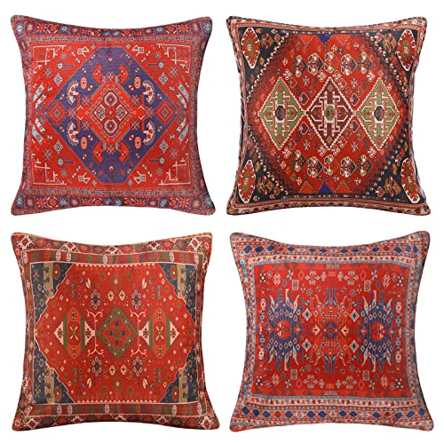 Kissenbezug Sofakissen 40x40 Böhmischen Ethno Rot Retro Türkischer Teppiche Muster Kissenhülle Dekokissen Couchkissen Kopfkissenbezug Kissenbezüge für Sofa Büro Couch Schlafzimmer Wohnzimme 4er Set von DakTou