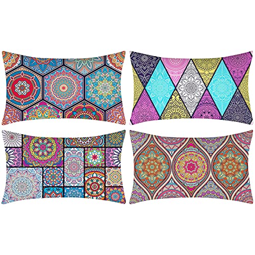 4er Set Kissenbezüge 30x50cm Mandala Blumenmotiv Kissenhülle Bohemian Dekorativ Kissenbezug Baumwolle Leinen Rechteckige Kissenhülle für Auto Büro Buchladen Schlafzimmer Patio Bauernhaus Garten von DakTou