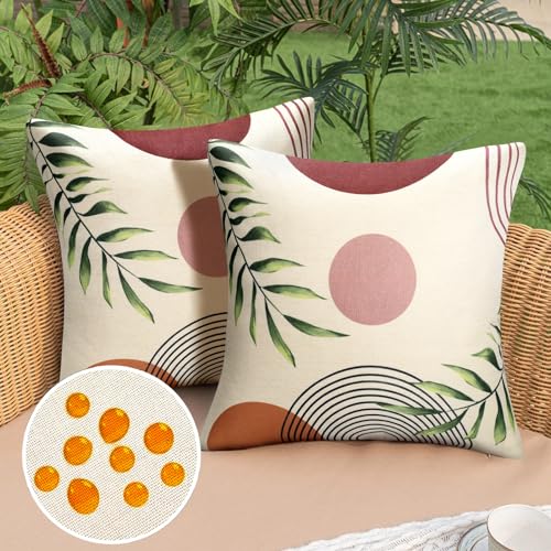 DakTou 2er Set Kissenbezug 45x45 Wasserdicht Leinen Boho Sofakissen Mid Century Abstrakte Kunst Dekorative Outdoor Kissen Dekokissen Kissenhülle für Sofa Garten Draussen Schlafzimmer von DakTou