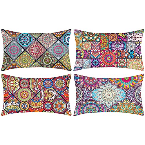 DakTou 4er Set Deko Kissenhülle 30x50cm Boho Mandala Hippie Kissenhülle Ausgefallene Muster Zierkissenbezug Baumwolle Leinen kissenbezüge für Sofa Wohnzimmer Schlafzimmer Auto von DakTou