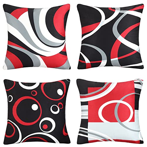 DakTou 4er Set Kissenbezüge Samt Moderner Abstrakter Geometrischer Kissenhülle Kissenbezug 50x50cm Rot Schwarz Weiß Streifen Acryl Quadratisch Dekorativer Sofakissen Zierkissen Wohnkultur für Sofa von DakTou