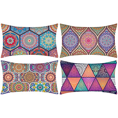 DakTou Dekorative Kissenbezug Mandala Muster Bohemian Sofa Kissenbezüge 30x50cm 4er Set Rechteckige kissenhülle Baumwolle Leinen kopfkissenbezug it Verstecktem Reißverschluss von DakTou