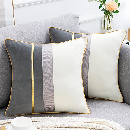 DakTou Kissenbezüge Kissen Dekorative 50x50cm Patchwork Seidenartig Kissenhülle Sofakissen Samt Kissenbezug Couchkissen Kopfkissen Sitzkissen Luxus Modern Bauernhaus Wohnkultur, 2er Set von DakTou