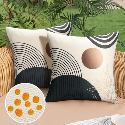 DakTou Kissenbezug 40 x 40 cm Sofakissen Boho Modern Abstrakt Kissenhülle wasserdichte Leinen Grün Geometrische Quadratisch Dekokissen für Draussen Schlafzimmer Garten Wohnzimmer Auto 2er Set von DakTou