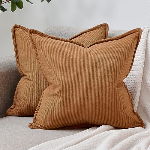 DakTou Kissenbezug 45x45 Cord Braun 2er Set Kissenhüllen Modern Weich Kordsamt Gestreiftes Muster Sofakissen Dekokissen Kissenbezüge mit Verstecktem Reißverschluss für Schlafzimmer Wohnzimmer von DakTou
