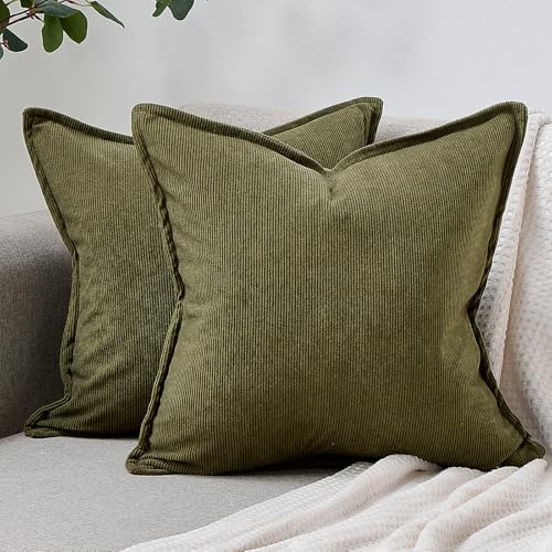 DakTou Kissenhülle 40x40 Grün Gestreifte Kordsamt Kissenbezug 2er Set Modern Boho Sofakissen Dekokissen Kissenbezüge Zierkissenbezüge mit Genähtem Rand für Sofa Sessel Zuhause Schlafzimmer von DakTou