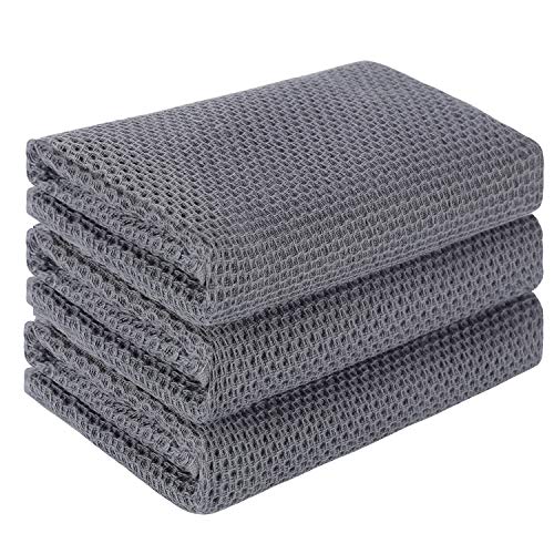 DakTou Küchenhandtücher Geschirrtücher Baumwolle Waffeltuch Geschirrhandtücher Handtuch Set Absorbierende Trockentücher Spüllappen küchentücher mit Aufhängeschlaufe 33X74 cm 3er Pack Grau von DakTou