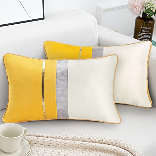 DakTou Samt Kissen Zierkissenbezüge 30x50 Kissenbezüge Gelb Gold Leder Gestreift Patchwork Kissenbezug Dekorative Kissenhülle für Couch Wohnzimmer Schlafzimmer,2er Set von DakTou