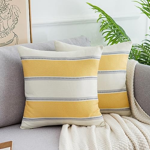 Kissenbezüge 2er Set Kissenbezug Leinen Kissenhülle Moderne Streifen Dekokissen Sofakissen Kissenbezüge Home Deko für Sofa Gartenbett Büro Couch Kissen 45x45cm Gelb von DakTou
