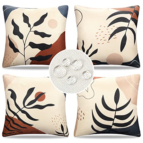 Kissenbezug Kissenhülle 45x45 Abstrakt Boho Blätter Outdoor Kissen Sofakissen Dekokissen Kissenbezüge Frühling Sommer Wasserfest Leinen Zierkissenbezug für Sofa Schlafzimmer Wohnzimmer Auto 4er Set von DakTou