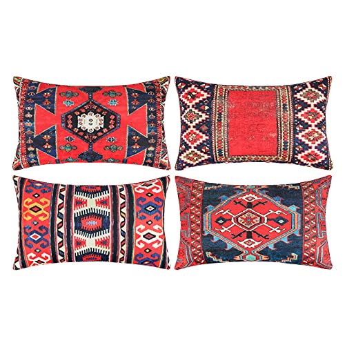 Leinen Kissenbezug Länglich Zierkissenbezug Bauernhaus Boho Dekorativen Kissenhüllen Antiker Orientalischer Türkischer Teppich Musterdruck Kissenzug für Sofa Couch Schlafzimmer, 30x50cm,4er Set von DakTou