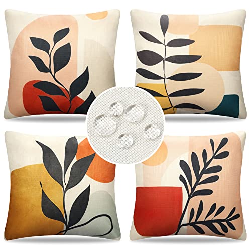 Sofakissen Kissenbezug 45x45 Boho Modern Abstrakt Geometrische Blätter Outdoor Kissen Dekokissen Kissenbezüge Wasserfest Leinen Kissenhülle für Sofa Schlafzimmer Wohnzimmer Auto Zuhause 4er Set von DakTou