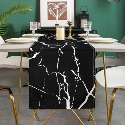 Tischläufer Frühling Modern Tischläufer Schwarzer Marmor Graue Textur Tischmatten Rustikales Bauernhaus Abstrakt Couchtisch Esszimmer Dekorativ für Hochzeit Urlaub Küche Party 33x183cm von DakTou