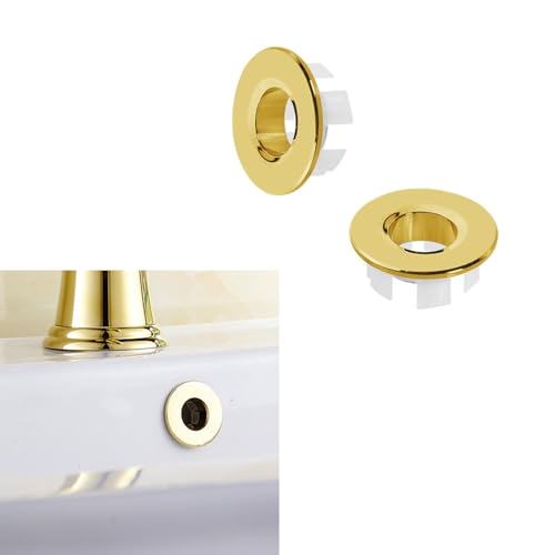 2 Stück Überlaufring, Waschbeckenüberlaufabdeckung, Badewannenüberlaufabdeckung, Ersatz für runde Überlaufspüle, Waschbeckenlochabdeckung, Überlaufkappe für Küche und Bad (Gold) von Dakexiong