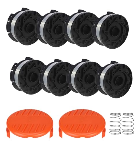 Rasentrimmer-Spulen für Black Decker Rasentrimmer, Einzelspule, A6481 A6485 Spulen kompatibel mit Black Decker Rasentrimmer-Spulenabdeckungen (8 Spulen + 2 Abdeckungen + 2 Federn) von Dakexiong