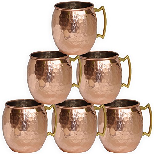 DakshCraft ® Copper Moscow Mule Tasse Hammered Dutch Design lackiert, Set aus 6 Tassen von DakshCraft