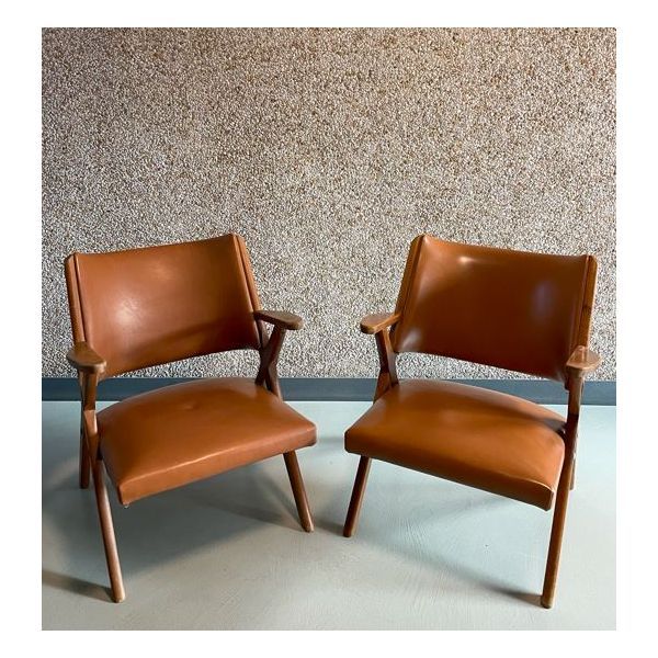 2er-Set Vintage Sessel aus Buchenholz, 60er Jahre, gepolstert, Dal Vera von Dal Vera